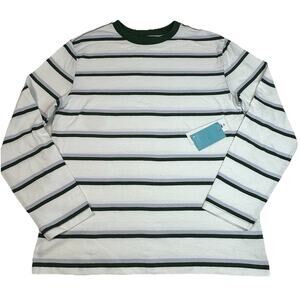 Market & Spruce Boys White Green Striped Long Sleeve T-Shirt Large (12-14) NEW